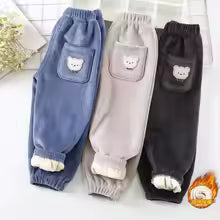 Kids Warm Pants Autumn Winter Girls Thicken Trousers Baby Boys Cute Bear Print Children Casual Harem Pants